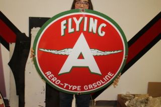 Large Flying A Aero - Type Airplane Gasoline 30 " Porcelain Metal Sign