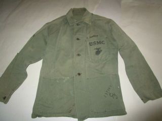 Vintage Wwii Usmc Hbt Herring Bone Twill Jacket Shirt Uniform U.  S.  Marine Corps