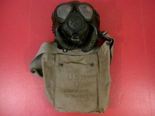 Wwii Era Us Navy Usn Nd Mark Iv Gas Mask & Canvas Carry Bag - Dtd 1944 - 2