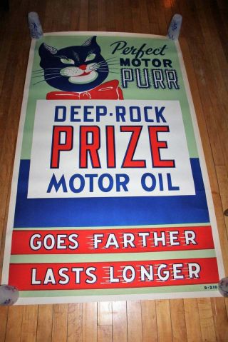 Large Deep Rock Prize Motor Oil Poster Vintage 1940s Gas Station Advertising