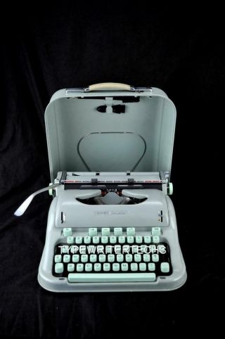 Professionally 1962 Hermes 3000 Seafoam Cursive Typewriter W/ Warr