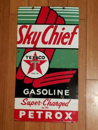Vtg 1955 Texaco Sky Chief Petrox Gas Station Pump Plate 22 " X12 " Porcelain Sign