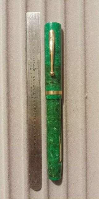 Vintage Sheaffer Flat Top Senior Os Fountain Pen - Jade Celluloid,  Great Color