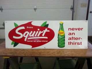 Vintage 1965 Metal Embossed Squirt Soda Advertising Sign Never An After - Thirst