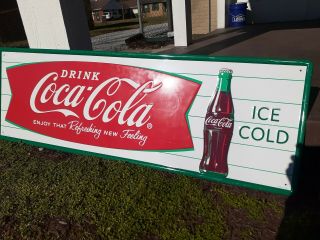 Vintage Large Drink Coca Cola Metal Sign Soda Pop Gas Station Sign Embossed