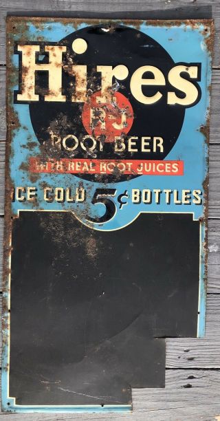 1940’s Hires Root Beer Soda Pop 5 Cent Bottles Embossed Metal Sign Chalkboard