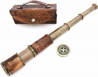 Marine Brass Antique Telescope With Leather Case Vintage Spyglass Dollond London