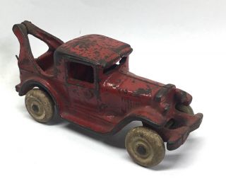 Antique Vintage Arcade 1930 ' s Red Cast Iron 4 1/2 Inch Wrecker Toy Tow Truck 2