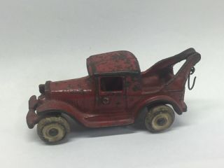 Antique Vintage Arcade 1930 ' s Red Cast Iron 4 1/2 Inch Wrecker Toy Tow Truck 3