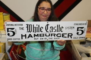 White Castle Restaurant 5c Hamburger Soda Pop Gas Oil 24 " Porcelain Metal Sign