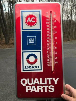 Vintage OLD STOCK GM AC Delco Metal Auto Thermometer Sign. 2