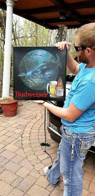Vintage Budweiser Beer Brewery Bass Fish Box Light Sign Non Motion Wildlife