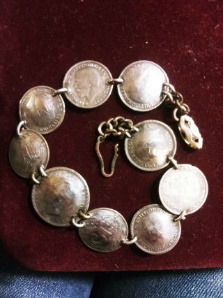 Vintage Wwii Trench Art Sterling Silver 1944 Sweetheart Coin Bracelet