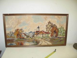 Vintage Hand Made Stitched Needlepoint 11 " X 23 " - 12 " X 24 " Framed