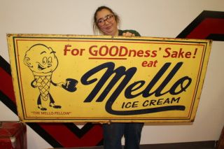 Large For Goodness Sake Eat Mello Ice Cream Soda Pop Gas Oil 48 " Metal Sign