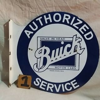Buick Authorized Service Porcelain Enamel Sign 20.  5 X 18 Inches Flange 2 - Sided