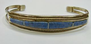 Vintage Navajo Style Sterling Silver Cuff Brcelet W/ Blue Stone - Signed Tb