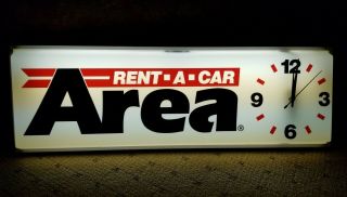 Vintage " Area - A - Car " Light Up Clock Sign - 12 " X 37 " - - Garage Art