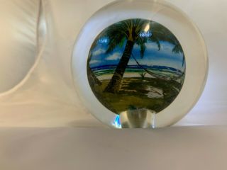 Reverse Hand Painted Glass Ball Globe Tropical Beach Scene With Hammock 4 