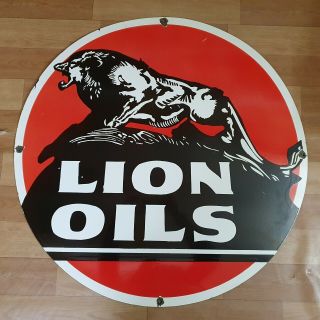 Lion Oils Porcelain Enamel Sign 30 Inches Round