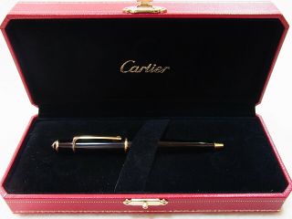 Cartier Diabolo Short Mini Black Composite Gold Ballpoint Pen W/box