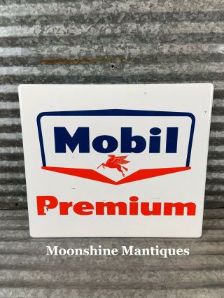 1960’s Mobil Premium Porcelain Gas Pump Plate Sign