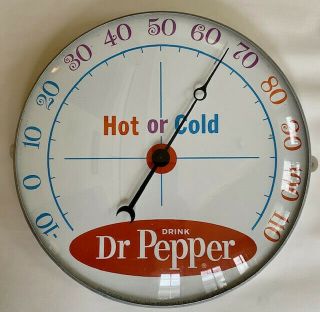Hot Or Cold? Vintage Dr.  Pepper Thermometer - 12 " Domed - Pam Clock Company Ny