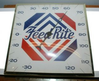 Vintage 12 " Feed - Rite Advertising Bubble Glass Thermometer Pam Clock Co.