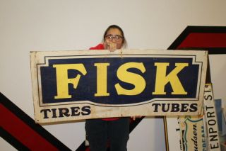 Large Fisk Tires & Tubes Gas Station 48 " Metal Sign
