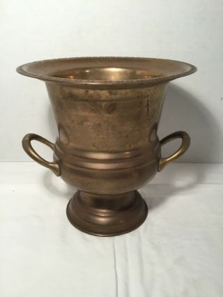 Large Vintage/ Antique Solid Brass Pedestal Vase Urn Pot With 2 Handles India
