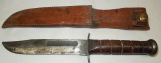 Vintage Kabar Ww2 Wwii Fighting Knife With Leather Sheath
