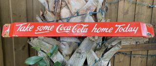 Vintage Coca Cola Porcelain Sign Door Push Bar Oil Gas Station Coke Soda Pop 32 "