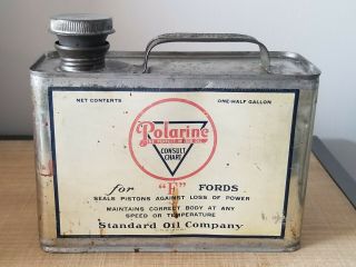 Vintage Standard Oil Company " Polarine " Motor Oil Can,  For Fords,  1/2 Gallon
