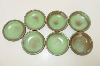 Vintage Frankoma Pottery Prairie Green Condiment Bowls Set Of 7