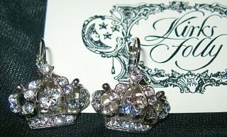 Kirks Folly Vintage/very Rare/signed " Crown Leverback Earrings In Silver - Tone "