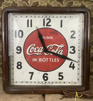 Vintage Wooden Frame “drink Coca - Cola In Bottles” Soda Adverising Clock