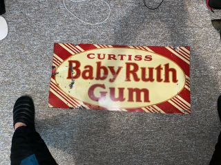 Curtiss Candies Baby Ruth 5c Chewing Gum Candy Gas Oil 35’ Metal Sign