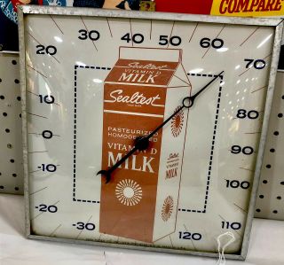 Vintage Sealtest Milk Square Thermometer Pam Clock Co.  Inc Rochelle N.  Y.