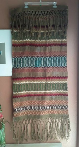 Vtg Wool Indian Mexican Southwestern Blanket Rug Throw Hand Made 60s 70s Native