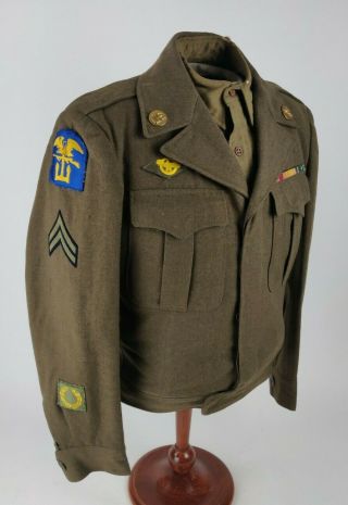 Wwii Ww2 Us 7th Army Engineer Special Brigade Ike Jacket & Shirt W Ribbons Named