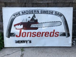 Jonsereds Chain Saw Dealership Large 56 X 32” Vintage Embossed Metal Framed Sign