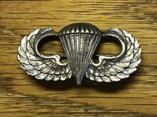 Wwii - Us Army Paratrooper Jump Wings Pin Back - No Hallmark - Sterling