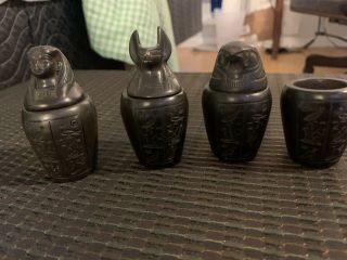 Set Of 4 Egyptian Ancient Canopic Jars Organs Storage Statues