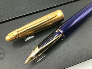 Waterman Edson Fountain Pen Gold Trim Blue Sapphire Translucent 18k Medium Nib