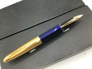 Waterman Edson Fountain Pen Gold Trim Blue Sapphire Translucent 18k Medium Nib 6