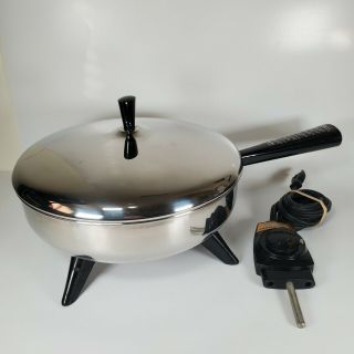 Vtg Farberware 300a Electric 10 1/2 " Fry Pan Skillet With Lid Aluminum Clad