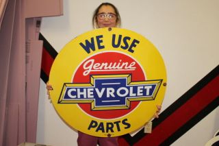 Large Chevrolet Parts Car Dealership Gas Oil 30 " Porcelain Metal Sign