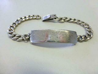 Wwii Usnr Us Naval Reserve Military Id Bracelet Sterling Silver Catchpole 26 Grm