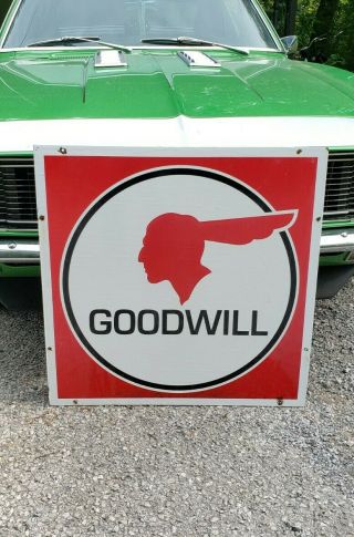 Goodwill Pontiac Porcelain Sign Vintage Chief Car Auto Sales & Service Gasoline