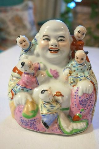 Vintage Porcelain Happy Buddha With Children - Well Marked